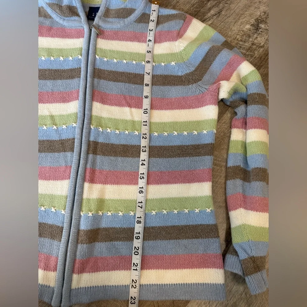 Crazy Horse Spring Shades Striped Knit Sweater,Hooded Zip Up, Cute Detail - Picture 11 of 11